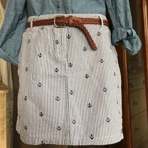 Seersucker Skirt with Embroidered Anchors